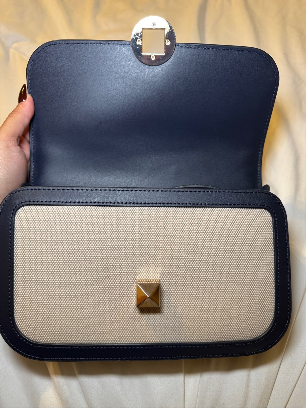 kate spade Navy and Cream Canvas Shoulder Bag with Turn-Lock - Picture 7 of 9